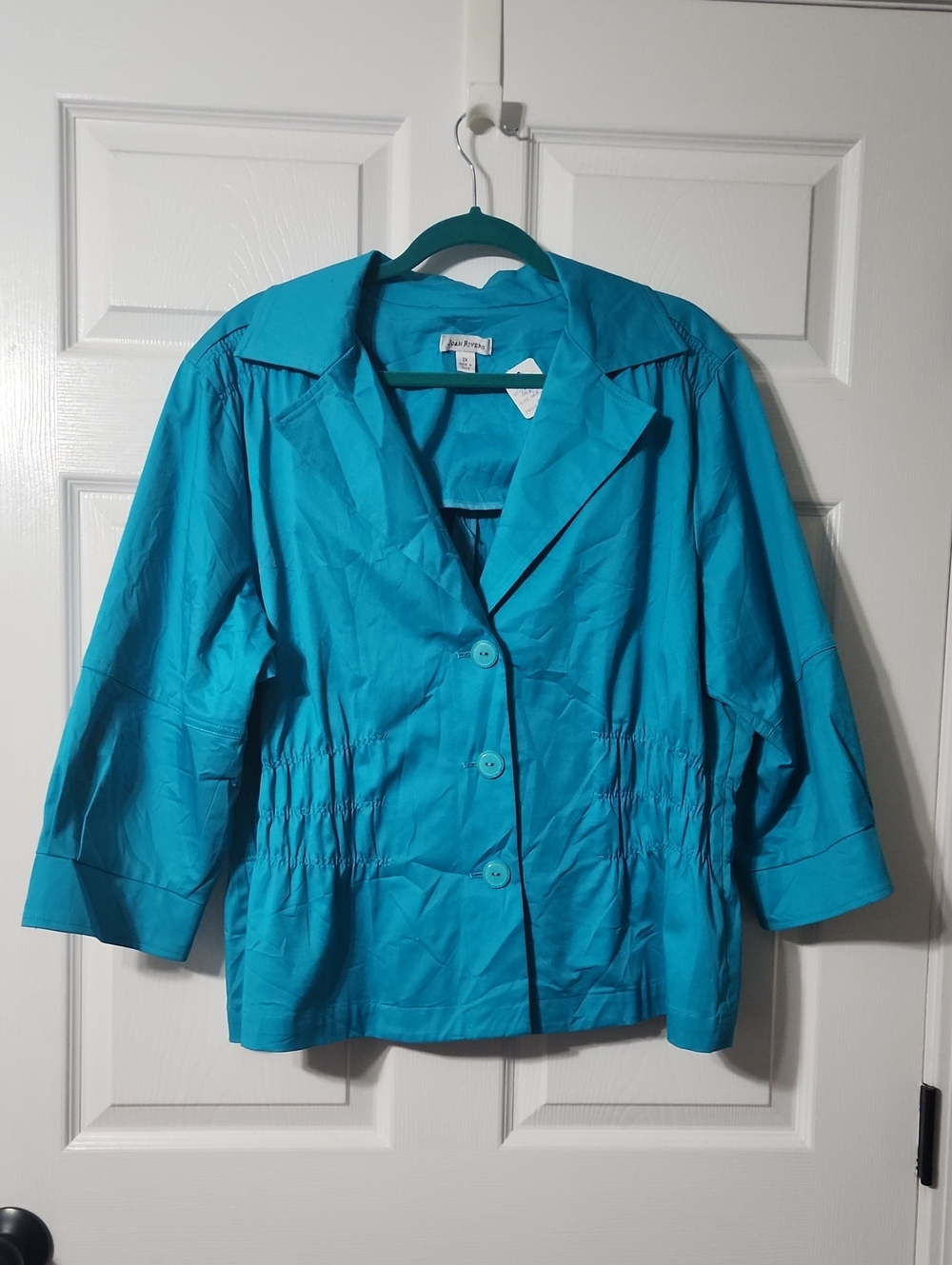 Joan Rivers Classics Collection QVC vubrant Teal Button-Front Blazer, Sixe 2X
